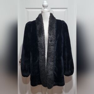 Jordache Vintage 80s Black Faux Fur Coat Women's Size 8